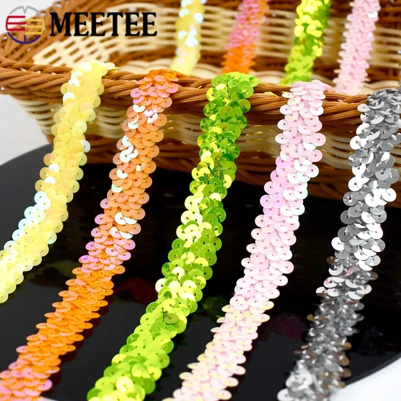 2/5/10M Meetee 20mm Sequins Lace Ribbon Stretch Laces Trim Elastic Band Clothes Dance Dress Decoration Fabric Trimming Sewing