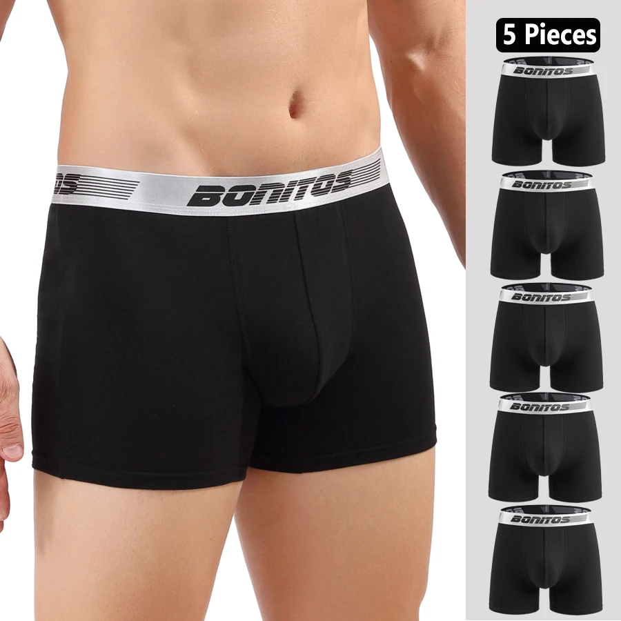 

5 Pieces Cotton Men Underpants BONITOS Letter Waistband Boxer Briefs Solid Color Boxers Underwear For Man Classic Men's Panties