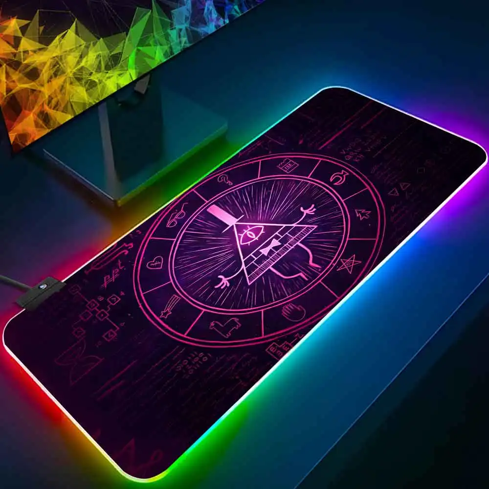 Funny Anime Bill Ciphers RGB Pc Gamer Keyboard Mouse Pad Mousepad LED Glowing Mouse Mats Rubber Gaming Computer Mausepad