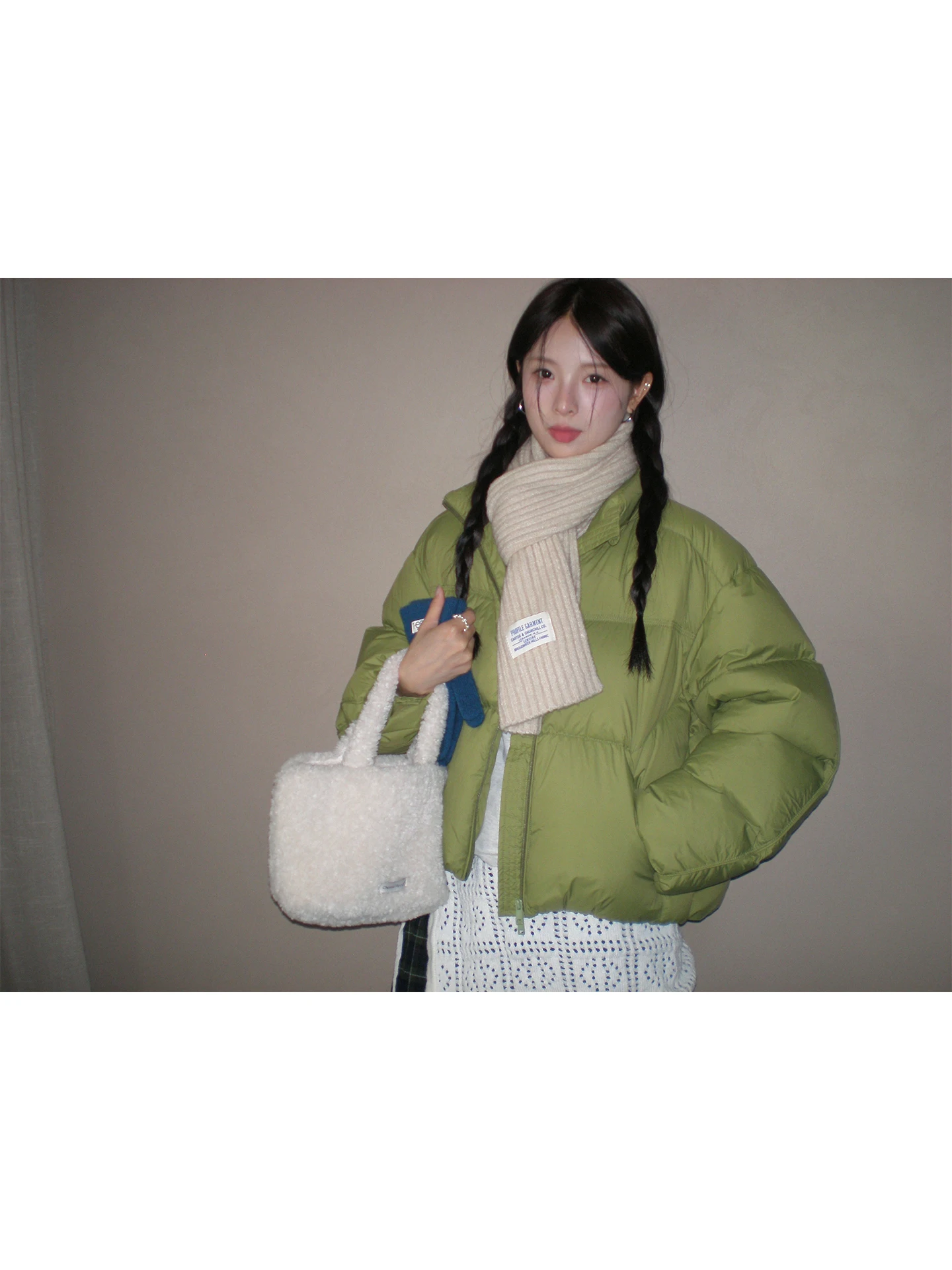 

Korean Sle Women's ort down Jaet Warm Mint een Color Tea Flavor 90% White Du down Winter New National Stand