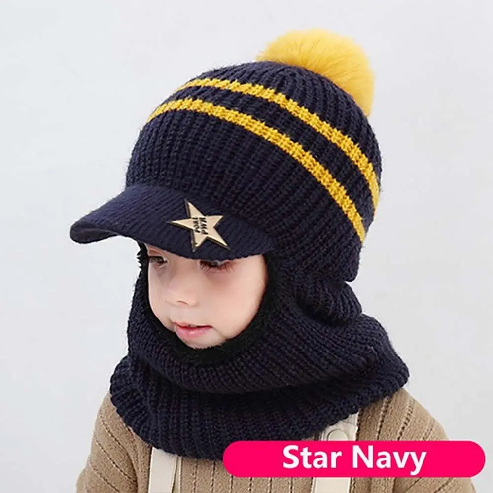 

Windproof Girls Boys Neck Warmer Face Guard Headwear Fleece Lining Children Winter Hats Caps Knitting Hat Baby Bonnet