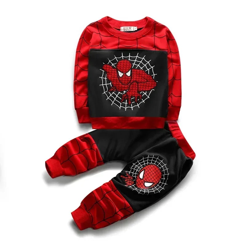 Disfraz de Spiderman para niños, traje de 3 piezas con estampado de dibujos animados, chaleco sin mangas con capucha, Camiseta y pantalón, chándal para otoño