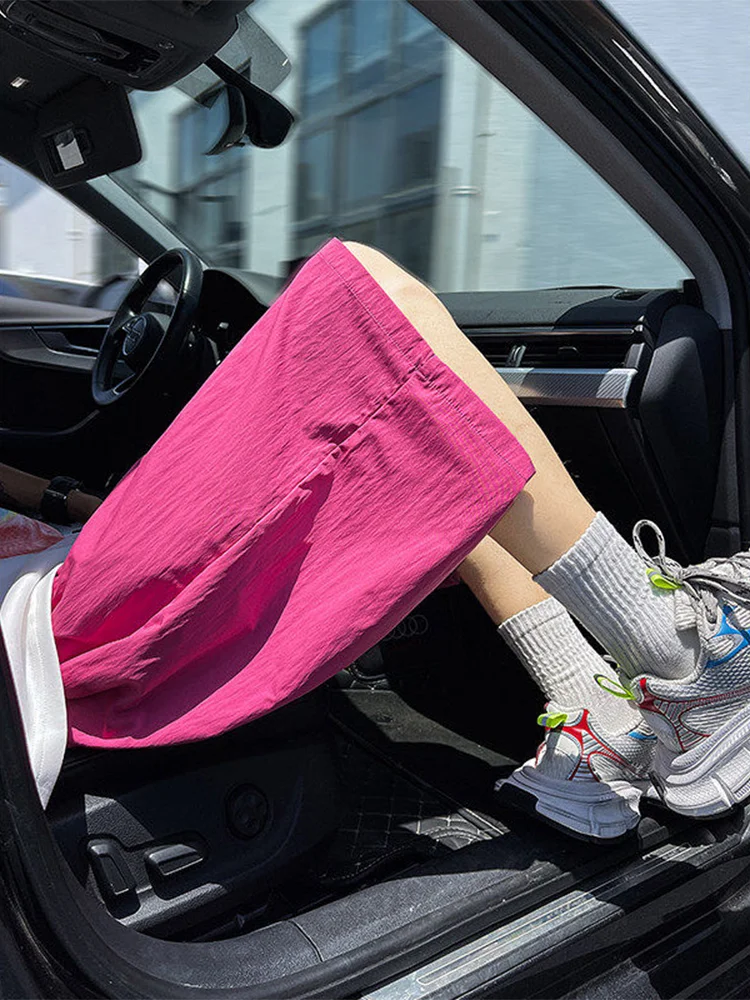 

Мужские летние повседневные шорты из ледяного шелка Qui Dry, тонкие, длиной до колена, в американском стиле, пляжные, свободные, прямого кроя