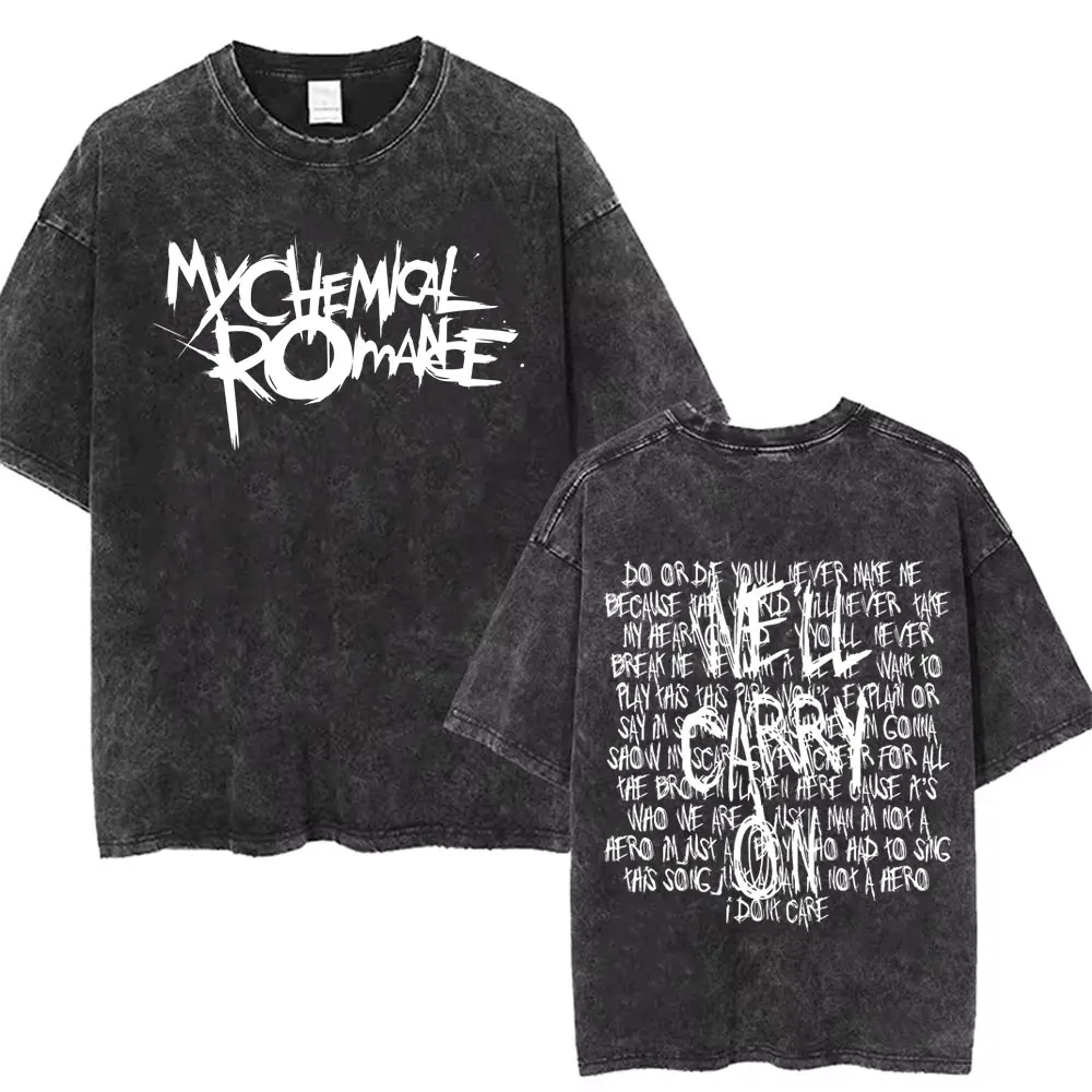 Washed Vintage Rock Band My Chemical Romance Music Cover Printed T-shirt Streetwear Men Women Punk Emo Rock Oversized T Shirts