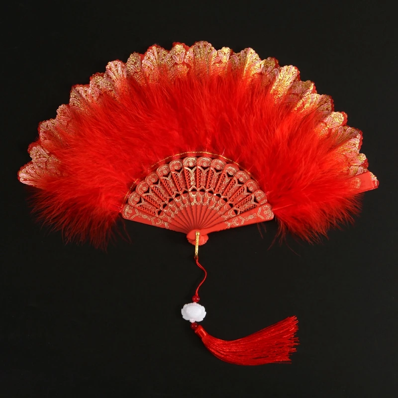 Vintage Sexy Feather Fan Retro Foldable Hand Fan Portable Folding Fan Dance Performance Photography Photo Props Wedding Decor