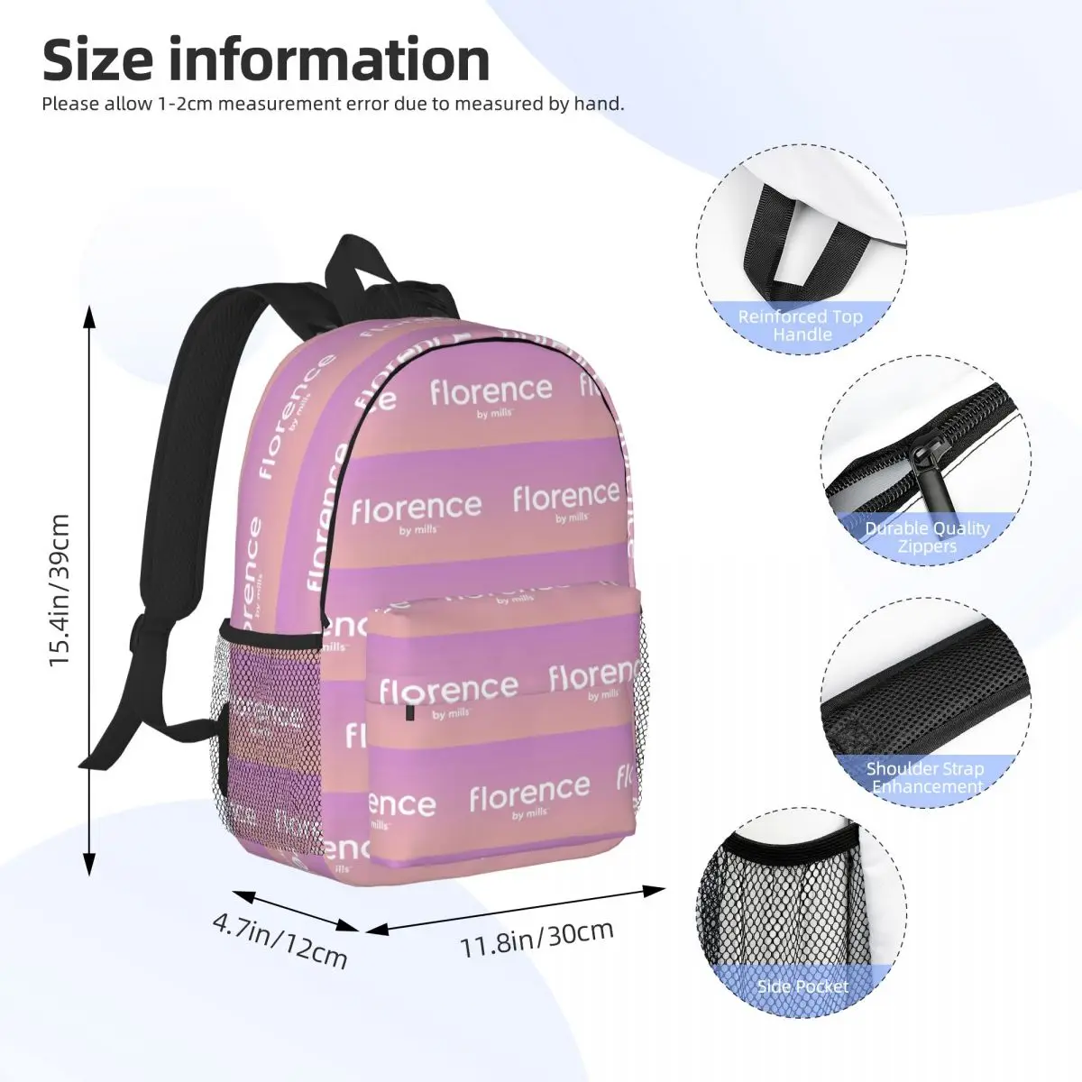 Florence By Mills Backpack Student Boys Girls BookBag Men Women School Bag Laptop Shoulder Bags