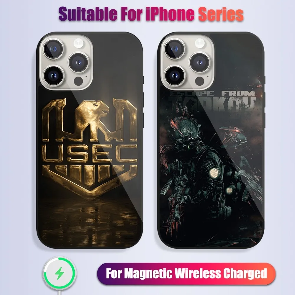 Game E-Escape from Tarkov Phone Case For iPhone 13 14 15 16 12 Pro Max Plus Glass Charging Magsafe Magnetic Cover