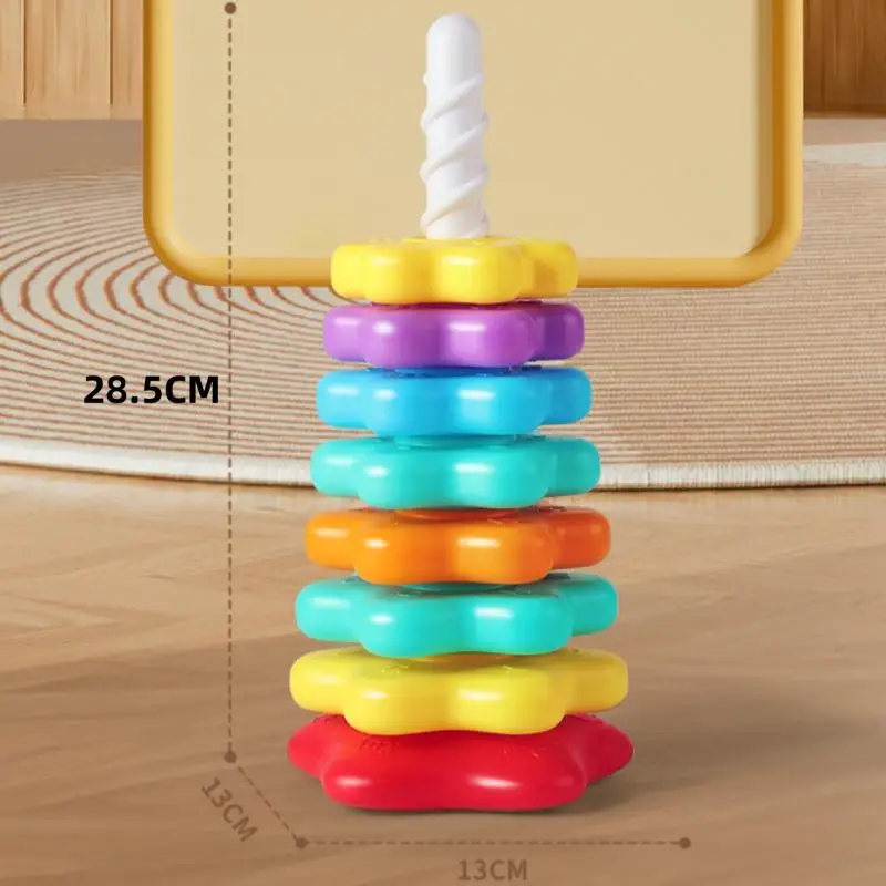 1Set Montessori Rotating Rainbow Tower Baby Stacking Toys Children Develop Motor Skills Game Spinning Stacking Toy Gifts‘
