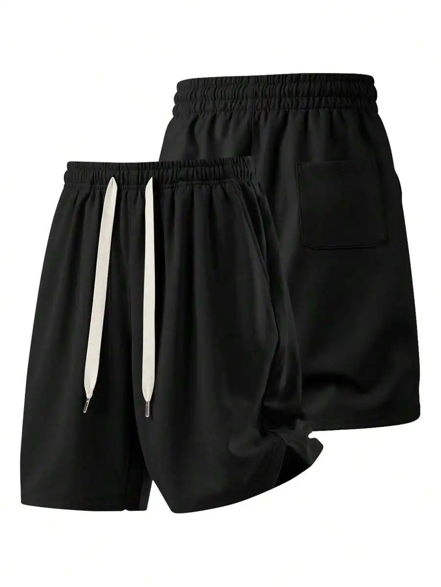 

Mens Plain Loose Casual Straight Shorts With Drawstring Elastic Waist For Daily Leisure