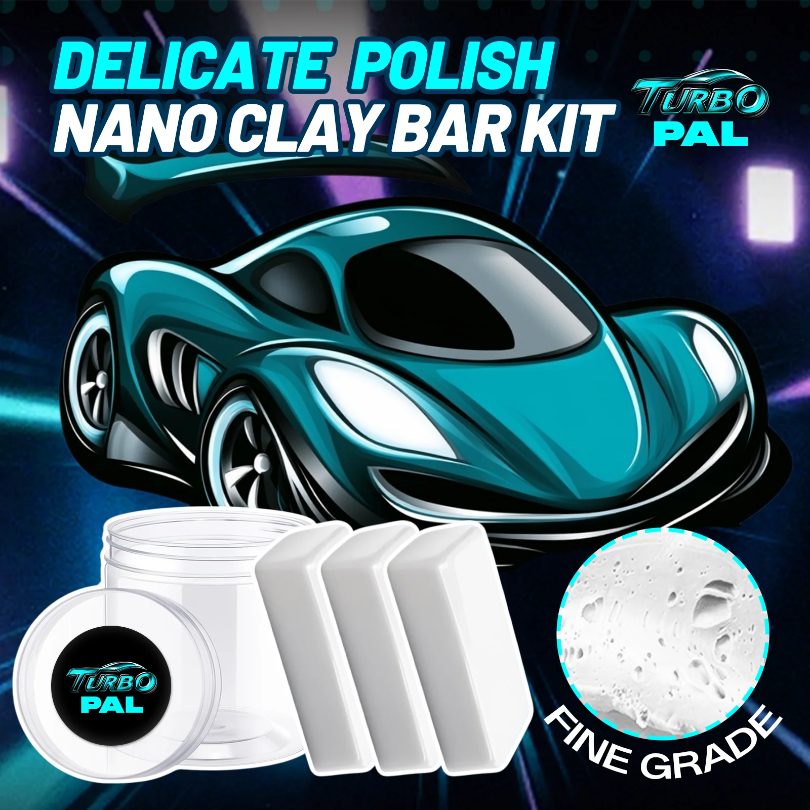 

TURBOPAL 3pcs Fine Cut White Detailing Clay Bar Kit, Gentle Paint Decontamination for Light Contaminants, Scratch-Free Polishing
