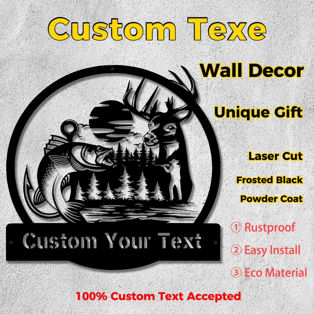 

Personalized Metal Sign for Hunting Lodge Cabin Decor Custom Text Wall Art Gift for Outdoorsman, Man Cave, Hunter, Fisherman