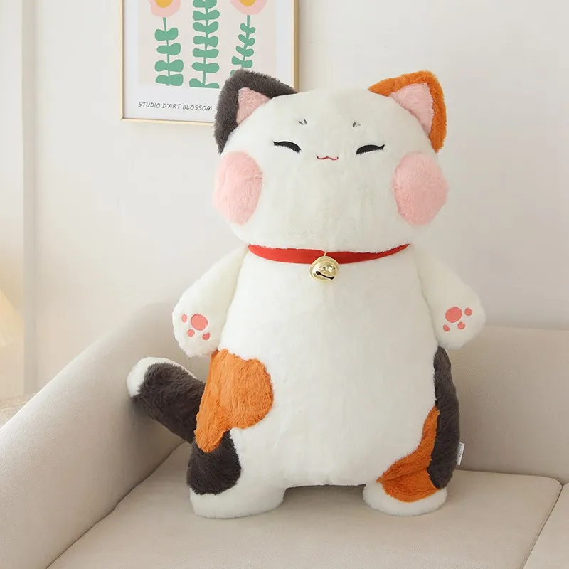 

42/75CM Japan Calling Bring Fortune Cats Plushie Stuffed Animals Flower Orange White Cats Throw Pillow Neck Bell Decor Kids Toys