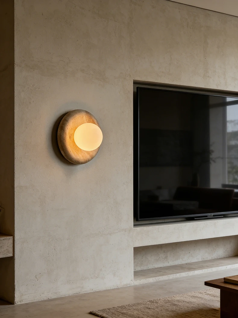 Round Real Stone Wall Light White Glass G9 Bulb Indoor