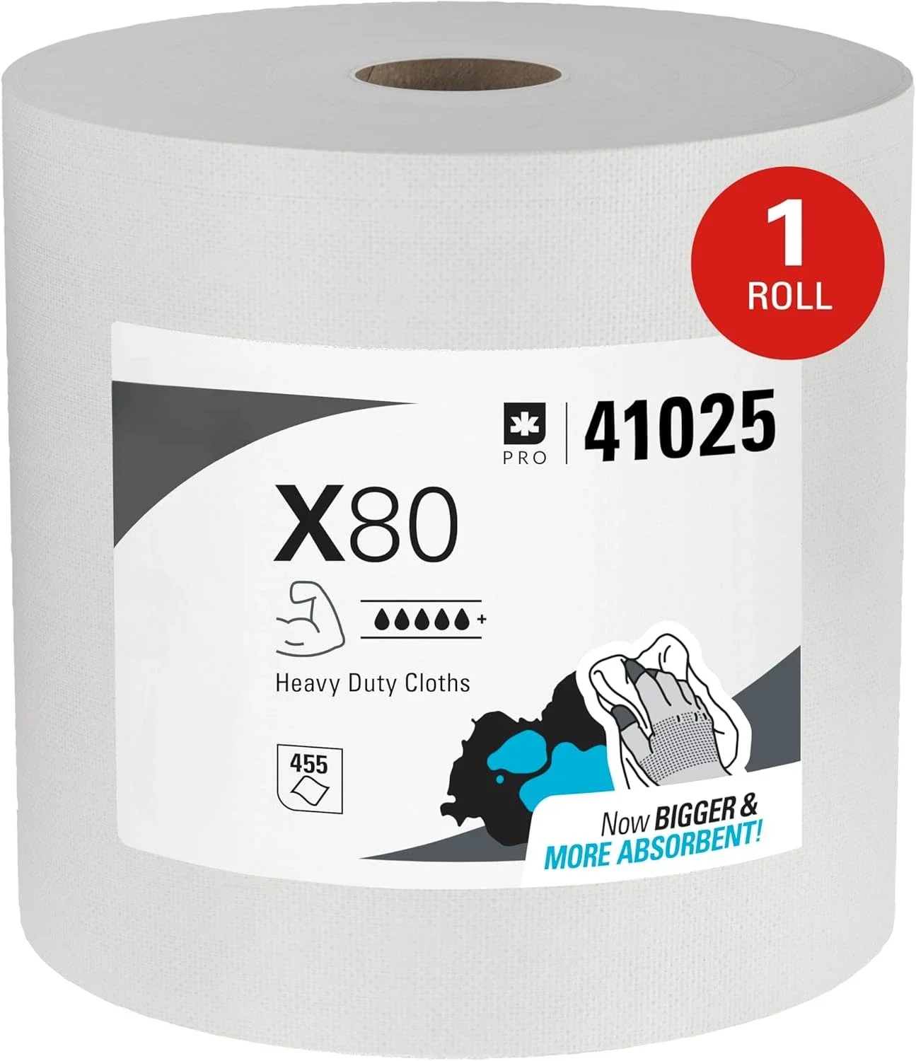 

X80 Cloths Heavy Duty Wipes (41025), Jumbo, Extended Use Towels, White (1 Roll of 475 Sheets, 475 Sheet Total)