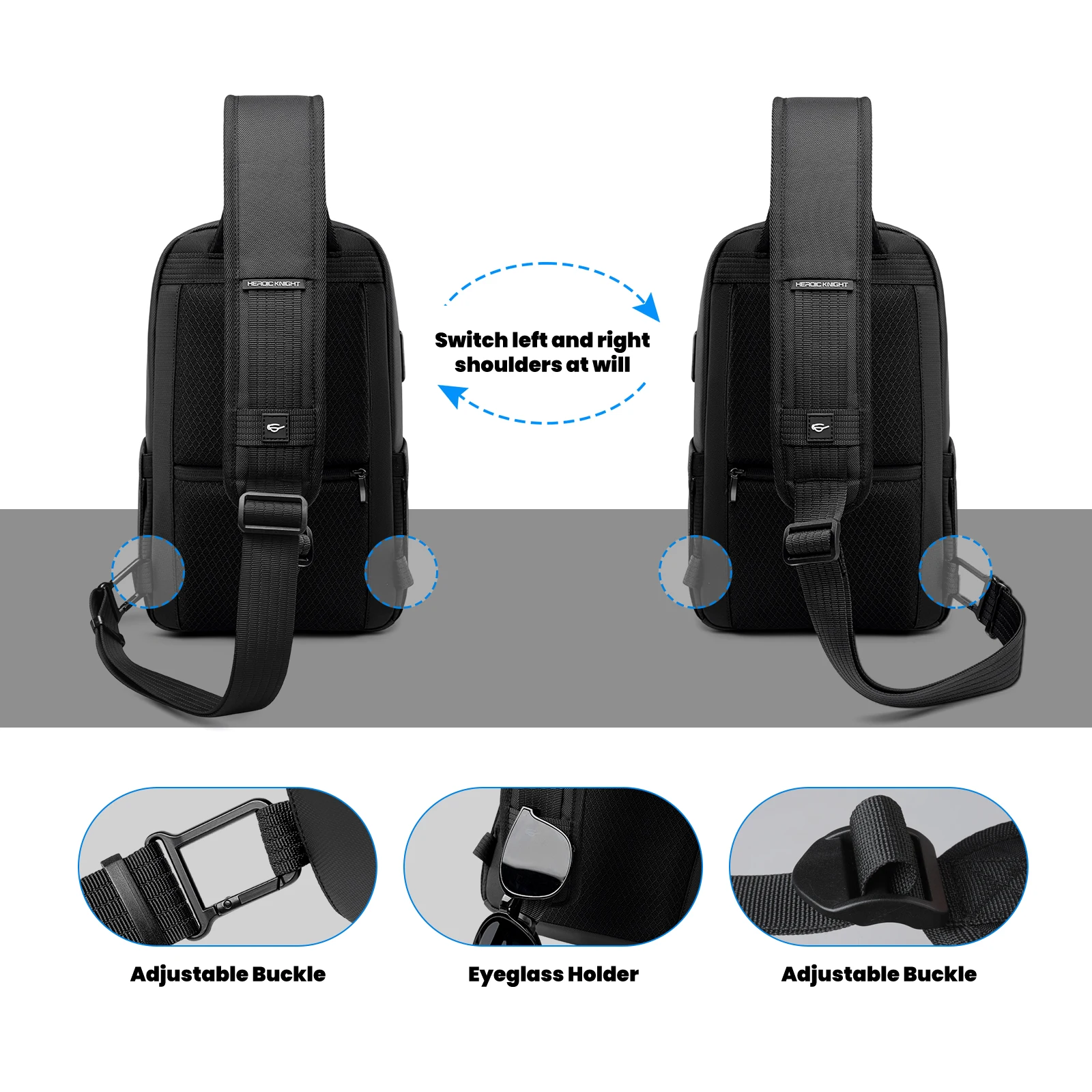 Heroic Knight Multifunction Male Chest Bag With USB Lightweight Leisure Shoulder Bag Business Anti-theft Weekend Commute Daypack view 2
