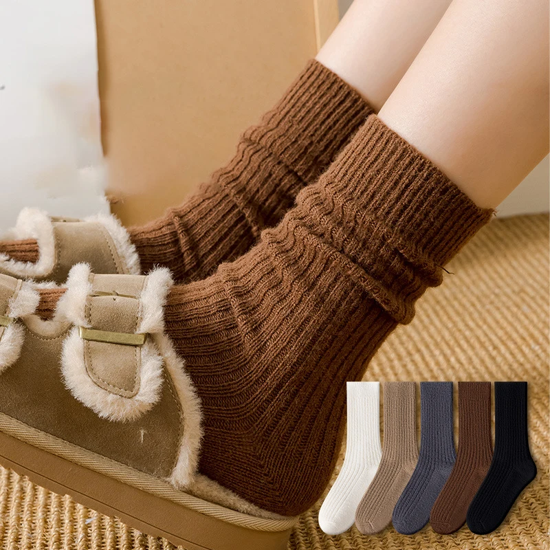 

Women's Socks Harajuku Solid Color Simple Versatile Mid Tube Socks Autumn Winter Thickened Warm Comfortable Wool Socks For Girl