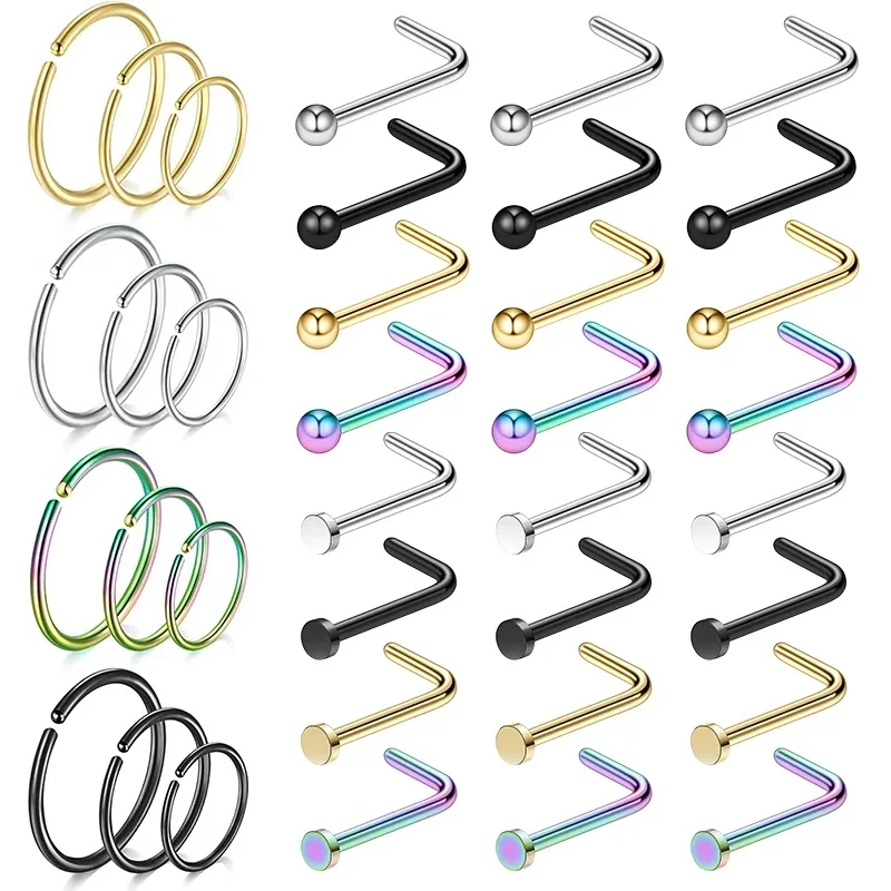 1pcs Stainless Steel Nose Stud L Shape Nose Rings Nostril Piercing Straight Body Jewelry Gift For Woman and Man