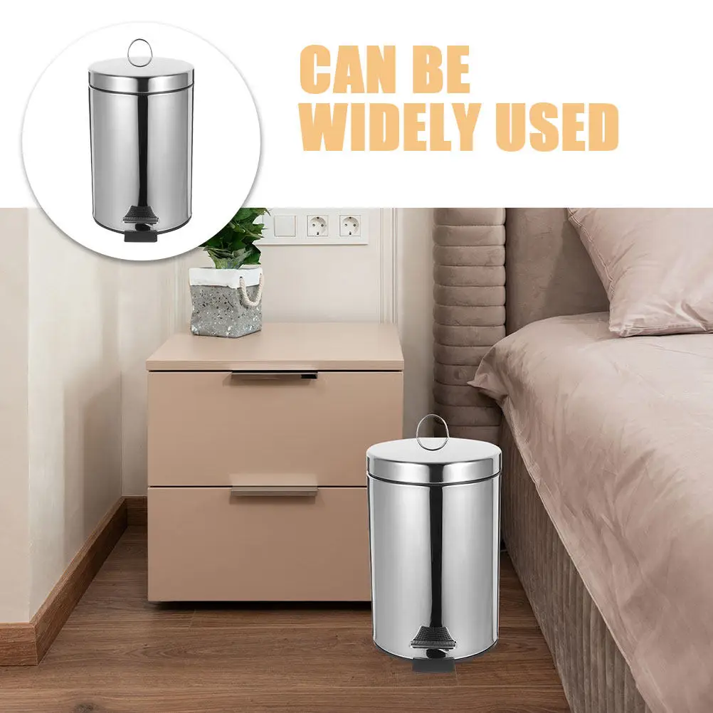 

Heavy Duty Stainless Steel Trash Can with Smooth Pedal Operation Tight Fitting Lid for Bedroom Office Hotel Use Wastebasket Bin