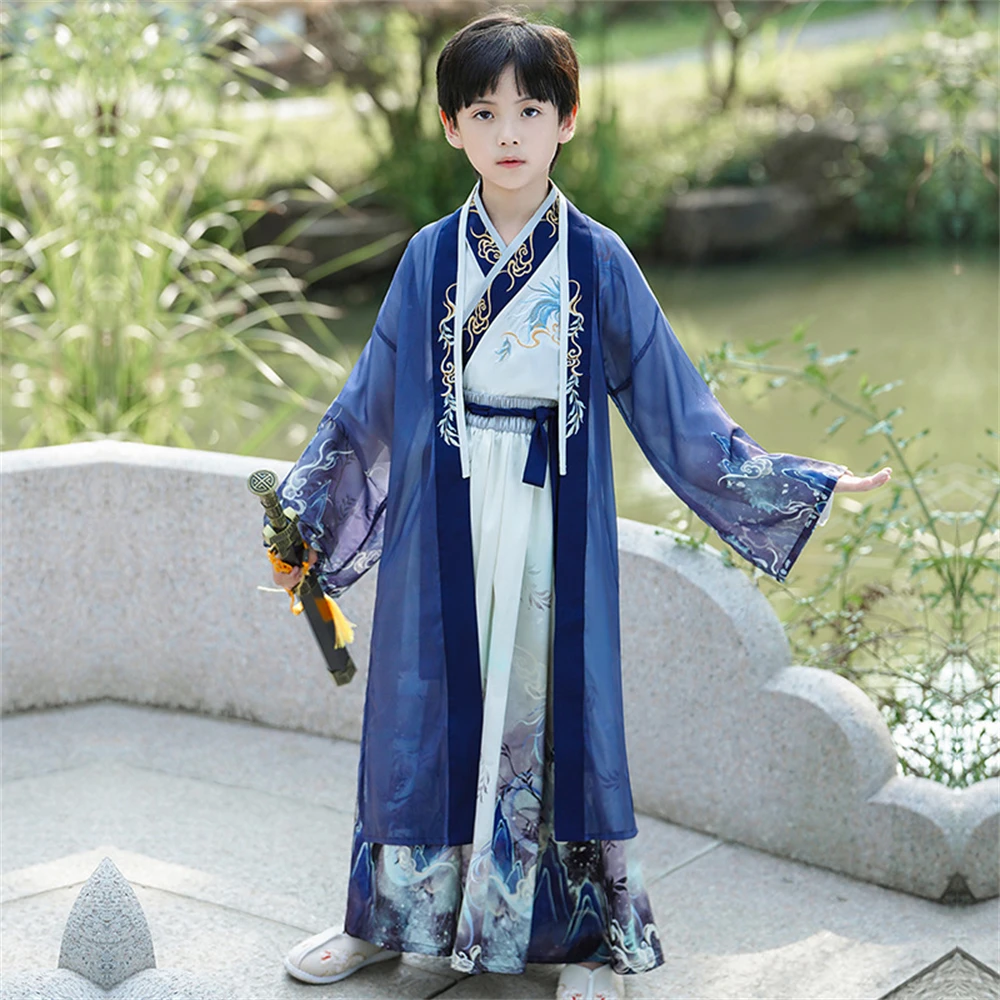 Autumn Boys' Three piece Set Hanfu Children's High-end Chinese Style Tang Suit Traditional Oriental Ancient Costume Outfits New