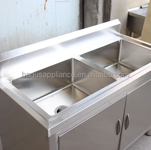 Customized Two-Sink Bowl Stainless Steel Cabinets Factory Supplied Cooking Equipment For Hotel Restaurant Bakery Kitchen