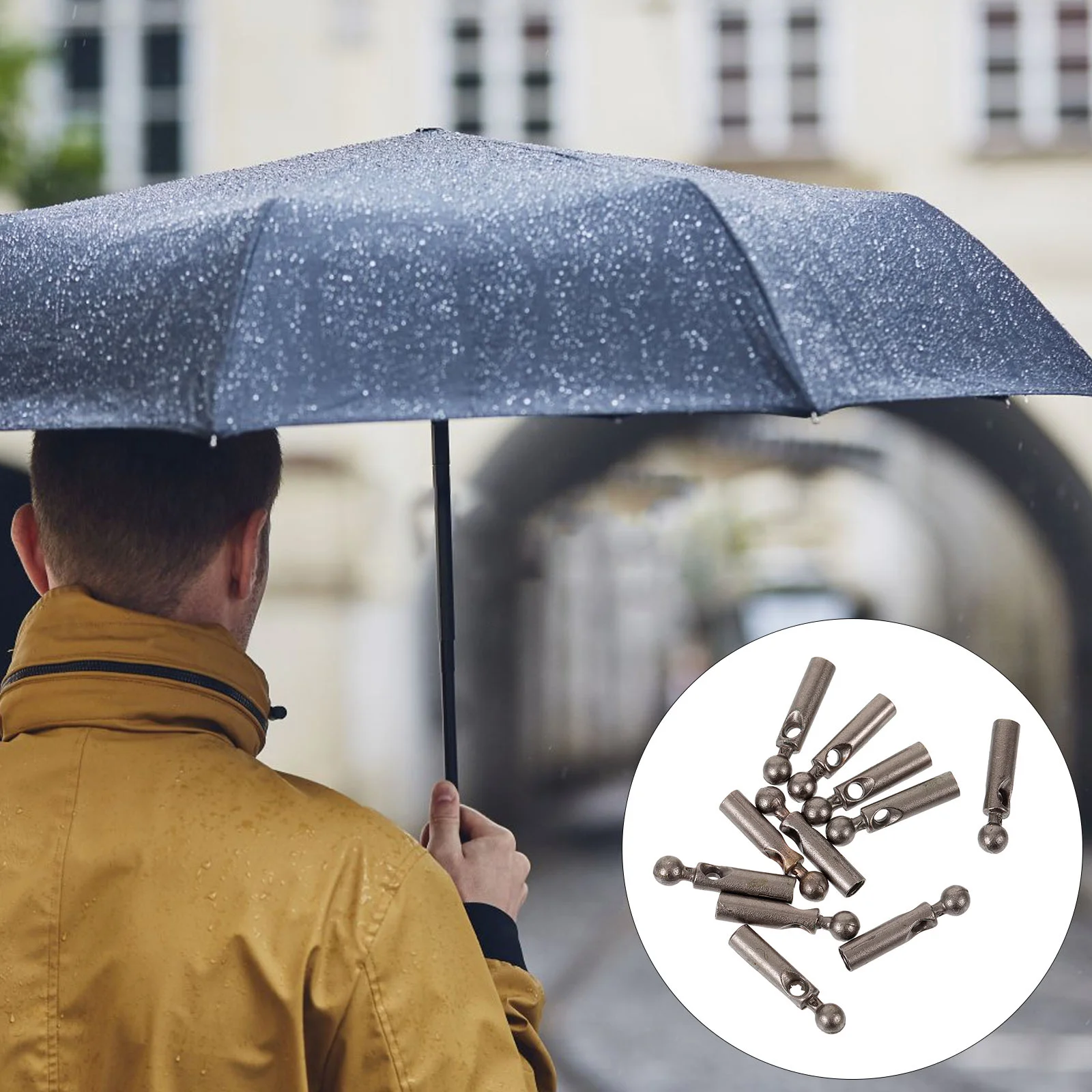 

11 Pcs Rain Beads Metal Umbrella Tail Long Handle Sun Repair Parts Accessories Bone Covers for Folding Head Aluminum Alloy