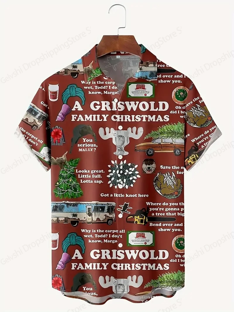 الرجال الهزلي عيد الميلاد الجرافيك قميص هاواي صيفي الرجال النساء أزياء سانتا كلوز قميص قصير الأكمام بلوزة عطلة احتفالية أعلى الرجعية #1