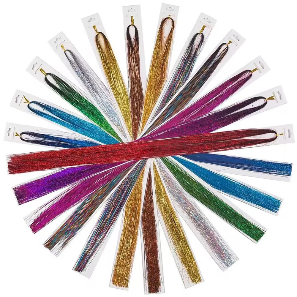 Regenboog Glanzend Sprankelend Haar Klatergoud Kit 47Inch Vrouwen Glitter Haar Verlenging Haar Bling Verblindt Meisjes Hippie Vlechten Accessoires