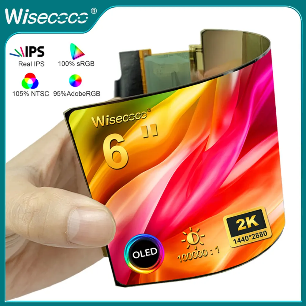 Wisecoco 2K OLED Display flessibile 6 pollici IPS 2880x1440 AMOLED schermo flessibile pieghevole Ultra sottile con scheda Driver HDMI di tipo C