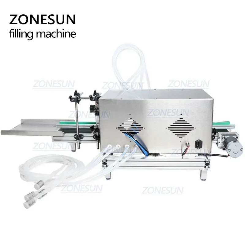 ZONESUN Automatic Diaphragm Pump Liquid Filling Machine 4000ml/min Superfast Desktop Conveyor Filler for Perfume Water Bottle