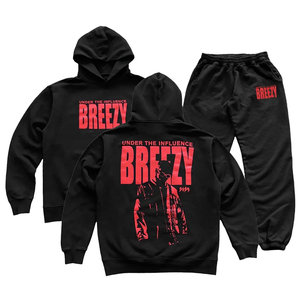 Chris Brown Under The Influence Tour 2023 Breezy Merch Hoodie Jogger Pants Two Piece Set Women Men Sweatshirt+Sweatpants