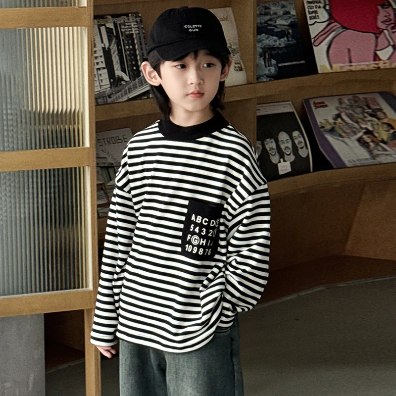 

Kids T-shirt For Boys；O-neck Letter Streak Soft Fabric Fashion T-shirt Korean Style Warm Boys T-shirt Autumn Boy Clothes