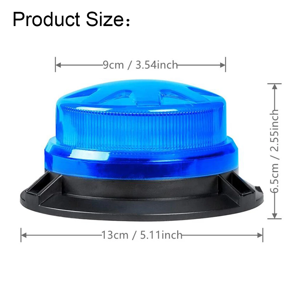 Blue LED Rotating Flash Light, Amber Car Roof Safety Emergency Strobe Lights Beacon for Vehicles Trucks Tractor 12~24V