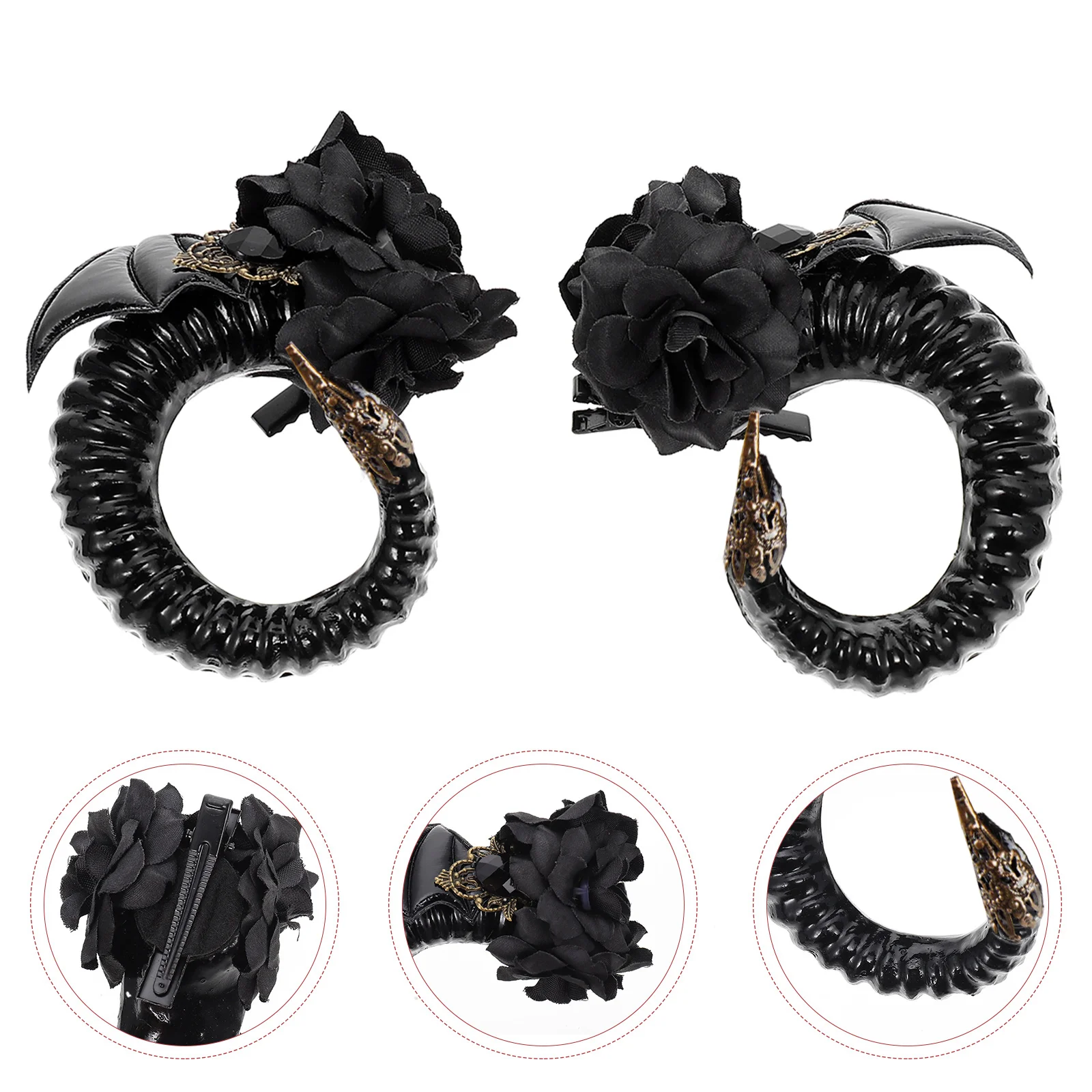 

2pcs Horn Hairpin Novel Decorative Clips Women Accessories Black Ornaments Festive Atmosphere Creative Design Classic
