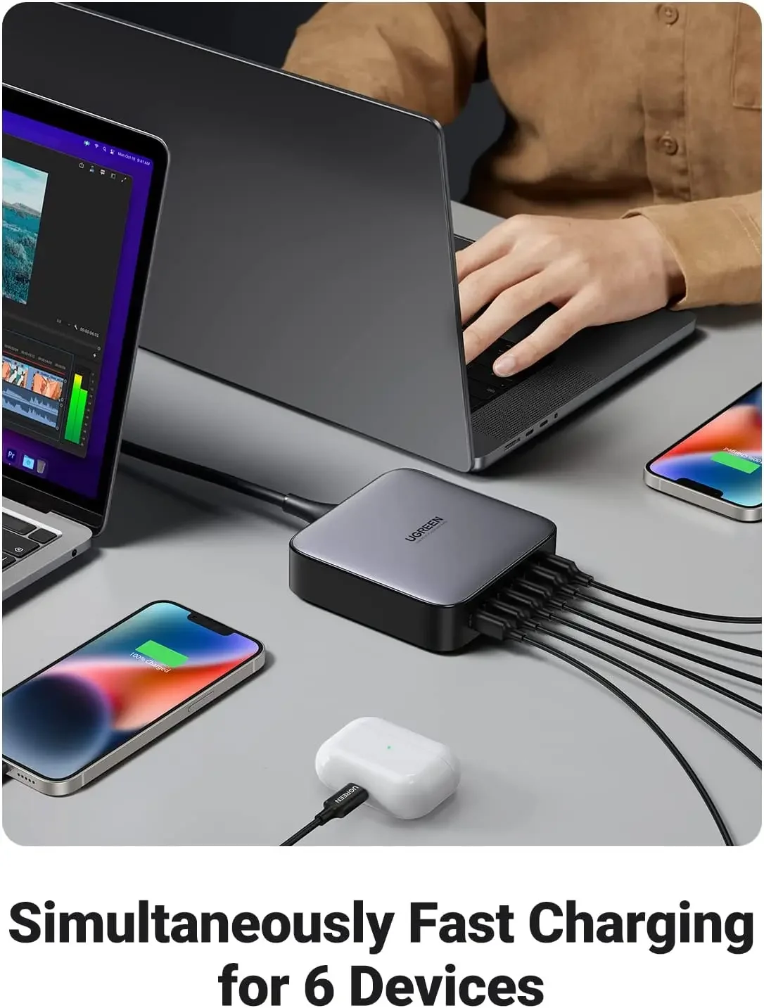 Adaptery ładowarki Ugreen 200W USB C ładowarka biurkowa Nexode 6 portów GaN PD szybka ładowarka z kablem USB C do C