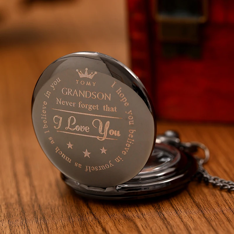 Jam saku hitam jam tangan saku Quartz modis dengan rantai untuk anak laki-laki saya hadiah jam pria selamanya Anda istimewa Relogios