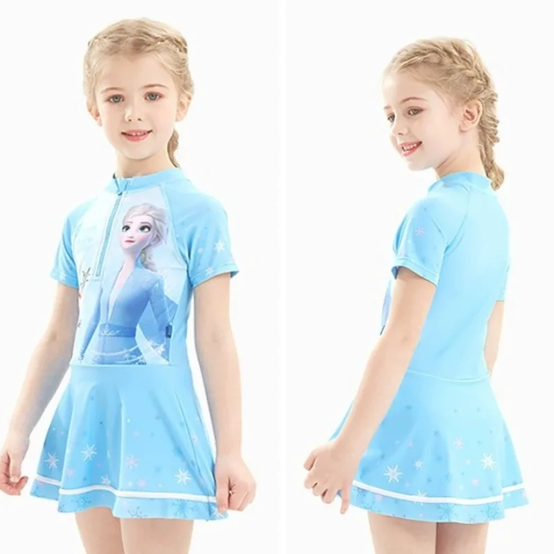 อะนิเมะ Disney series Frozen Elsa สําหรับเด็กและเด็กผู้หญิง ใหม่น่ารักสร้างสรรค์การ์ตูนรูปแบบแห้งเร็วระบายอากาศชุดว่ายน้ําชิ้นเดียว