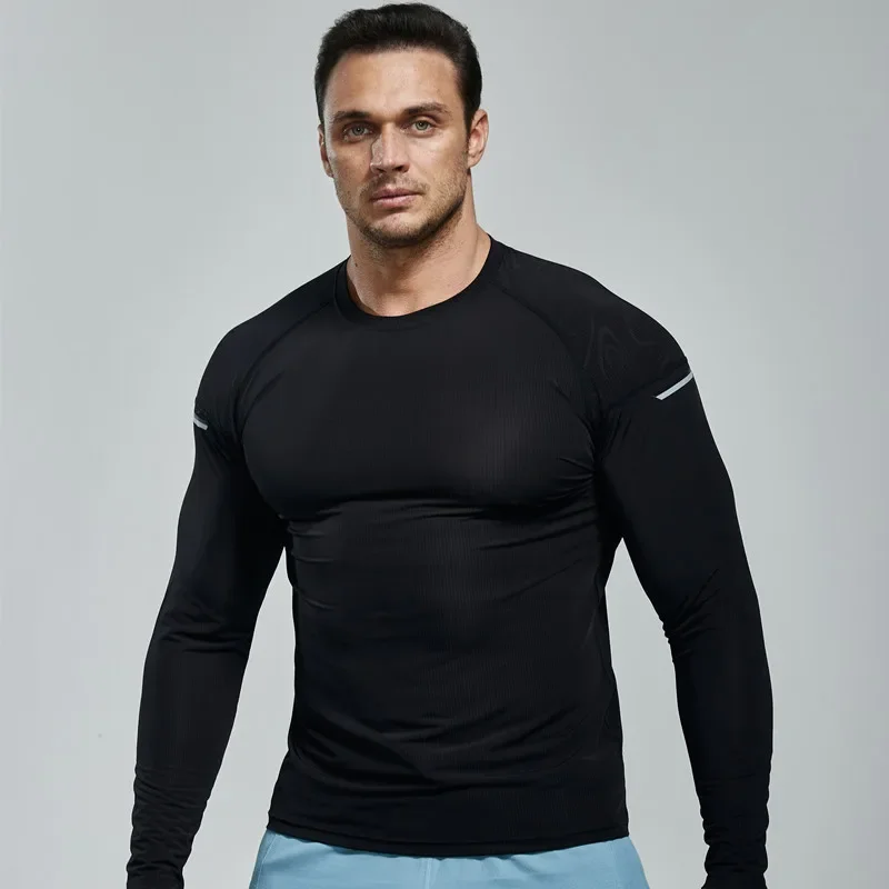 

Men Elastic Compression Fitness T Shirt Tight Running Sport Clothes Long Sleeve Training Jogging Sportswear Quick Dry Rash Guard