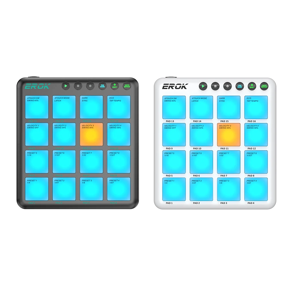

EROK P16 16-Pad Wireless MIDI Controller USB-C Velocity Aftertouch Portable Beat Maker Drum Pad for Studio Live Performance