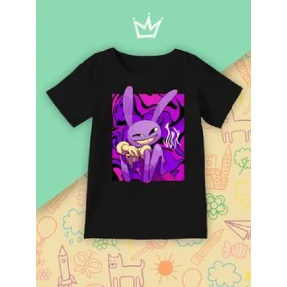 Psychedelic Purple Grinning Rabbit Graphic Men Oversize T-Shirt Swirl Print Goth Hip Hop Summer Casual Tees