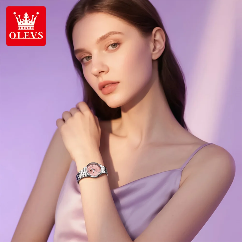 OLEVS 5611 Watch For Women Thin Case Roman Scale Date Fashion Ladies Wristwatch Simple Original Waterproof Quartz Woman Watches