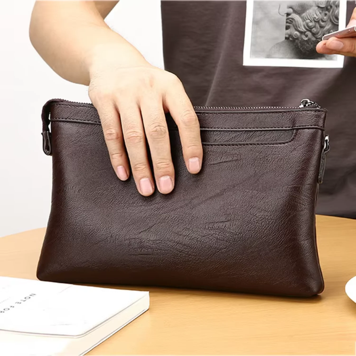 Fashion Brand Design Business Clchback, High Quality PU Leather Envelope Bag, Casual Travel Men's Wallet