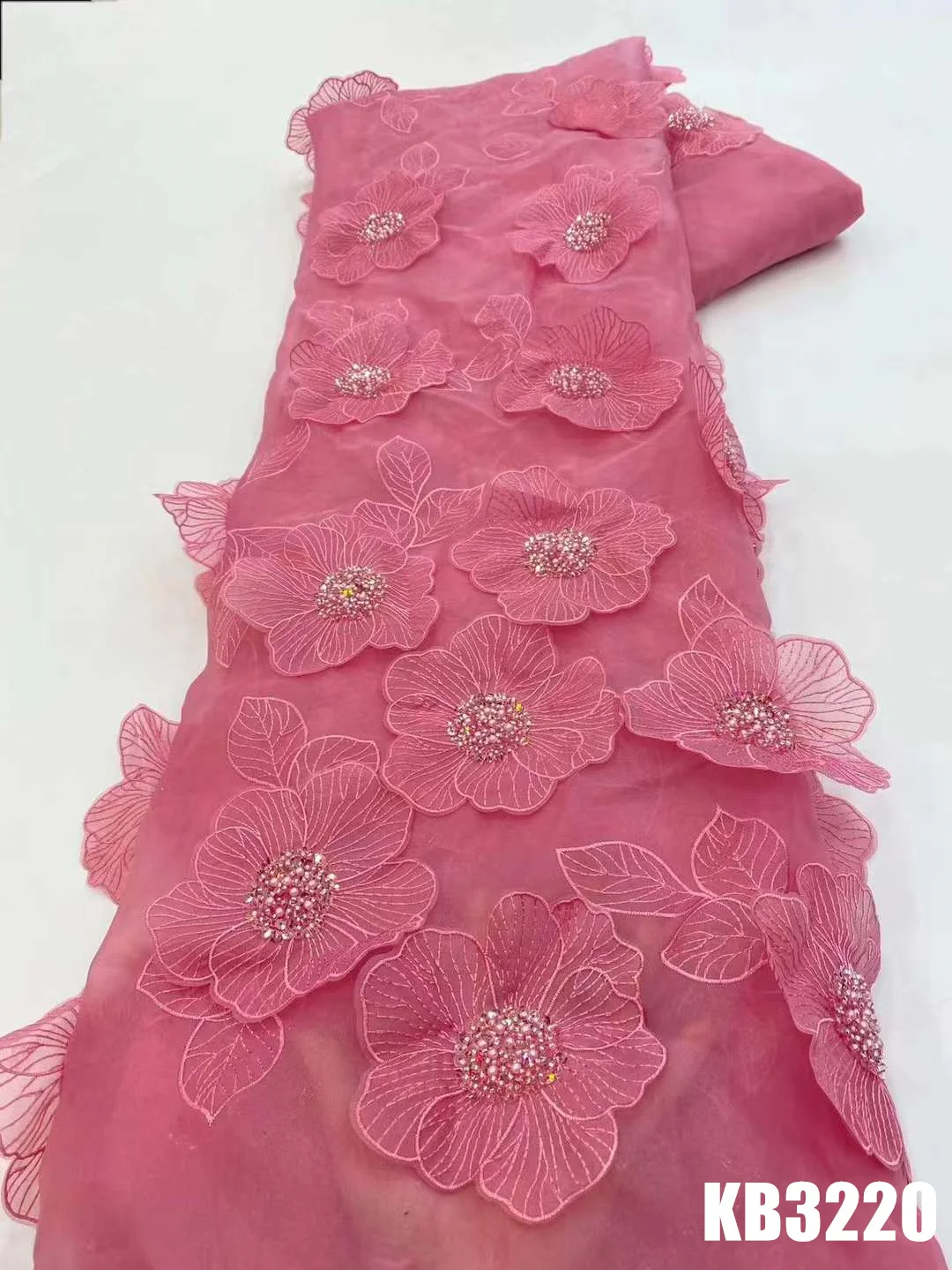 Hot Pink Lace Fabric African Lace Fabric 5 Yards French Lace Fabrics Quality 2024 Beaded Lace Fabric For Wedding Dress KB3220