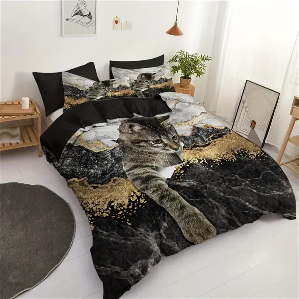 Whimsical Cat Lover's Duvet Cover Set - Soft, Breathable, And Comfortable Pet Cat Pattern Bedding With 3D Animal Theme