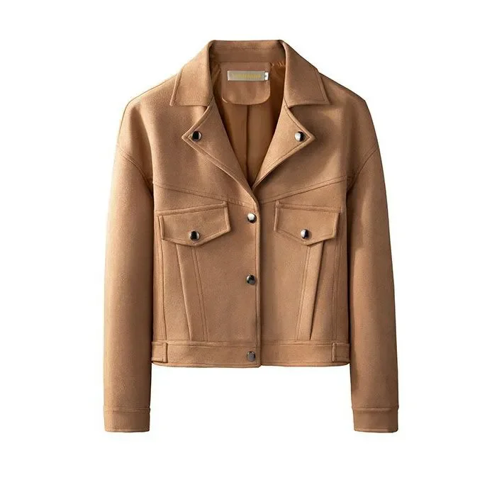 Printemps automne nouveau haut de gamme décontracté daim veste courte vêtements d'extérieur femmes facile minceur ample à manches longues simple boutonnage veste hauts