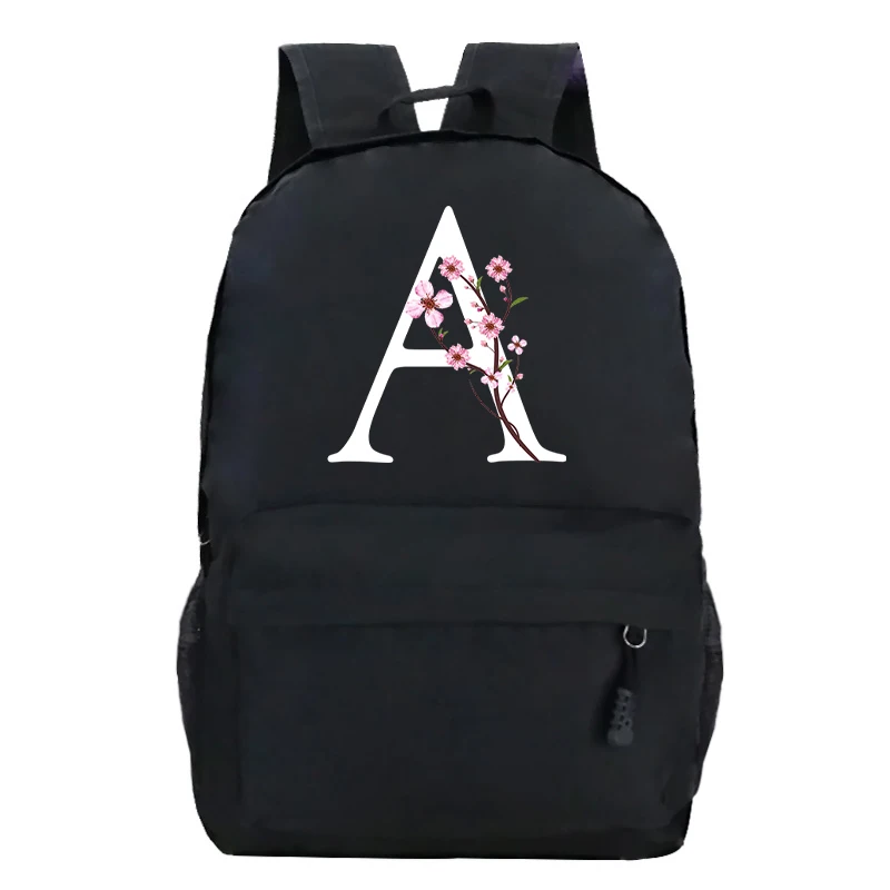 Harajuku Fashion Backpack White Alphabet Sakura Flower A-Z Alphabet Portable Multifunctional Travel Bags Aesthetic Y2k Rucksack