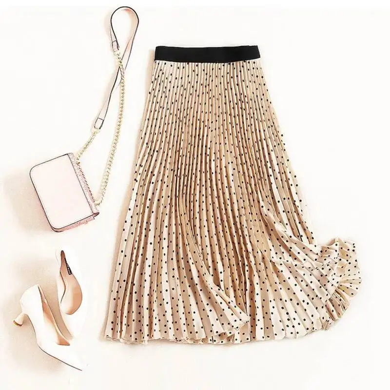 Mulheres plissadas primavera outono cintura alta impressão midi saia veet maxi saias longas femme faldas mujer