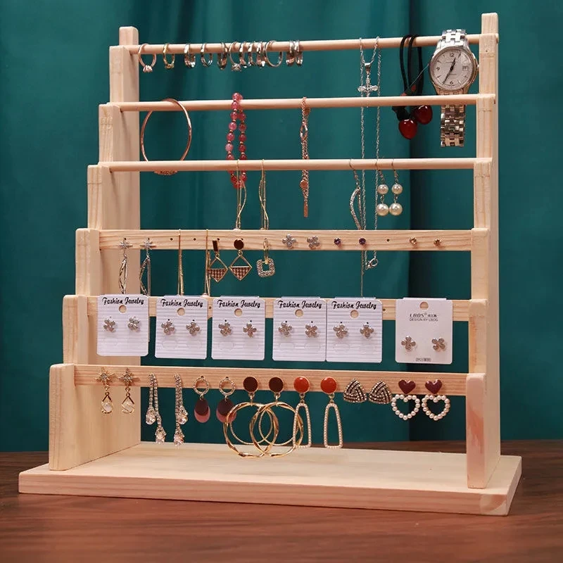 Necklace Earring Wood Jewelry Display Stands Boho Organizer Storage Rack Large Space Ring Bracelet Watch Natures Wooden Holders