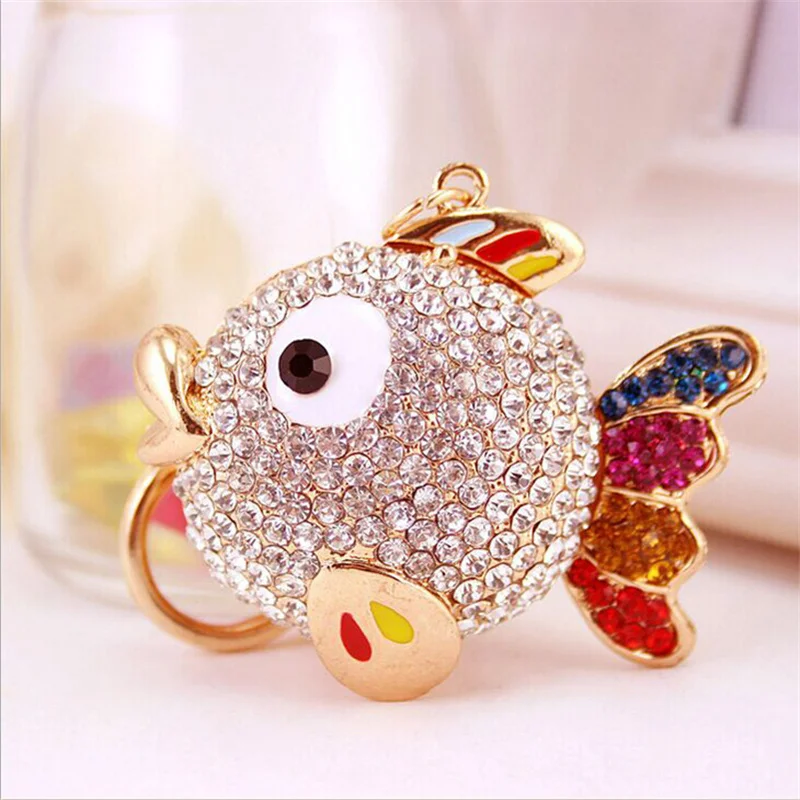 Fashion Kawaii Cartoon Fish Keychain Luxury Inlaid Rhinestone Bag Decoration Large Quantities Free Shipping