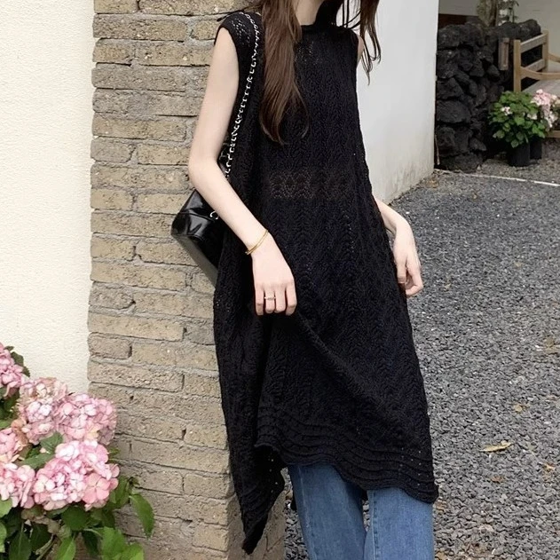 Jurk Vrouwen Lange Jurken Ronde Hals Mouwloze Y 2K Losse Casual Koreaanse Boho Elegant Gesplitste Zomer Maxi Vestidos 2024