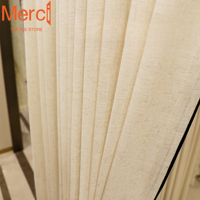 Customized modern simple cream style linen gauze Curtains for Living Dining room Bedroom balcony luxury tulle curtains custom